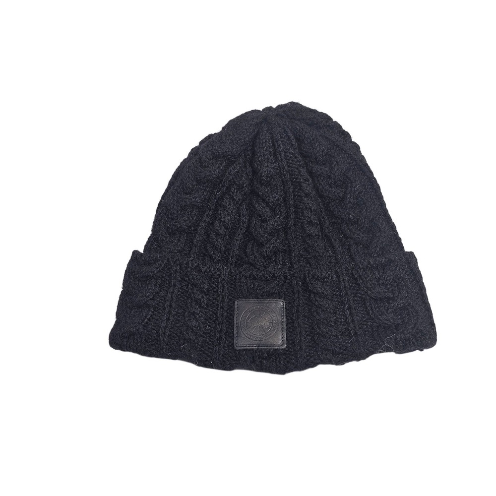 Canada Goose Robert Mackie Beanie OS Black Solid Cable Knit Wool Winter Hat
